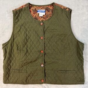 Vintage Pendleton Vest Women's Size 16 Green Quilted Classic Silk Cottagecore